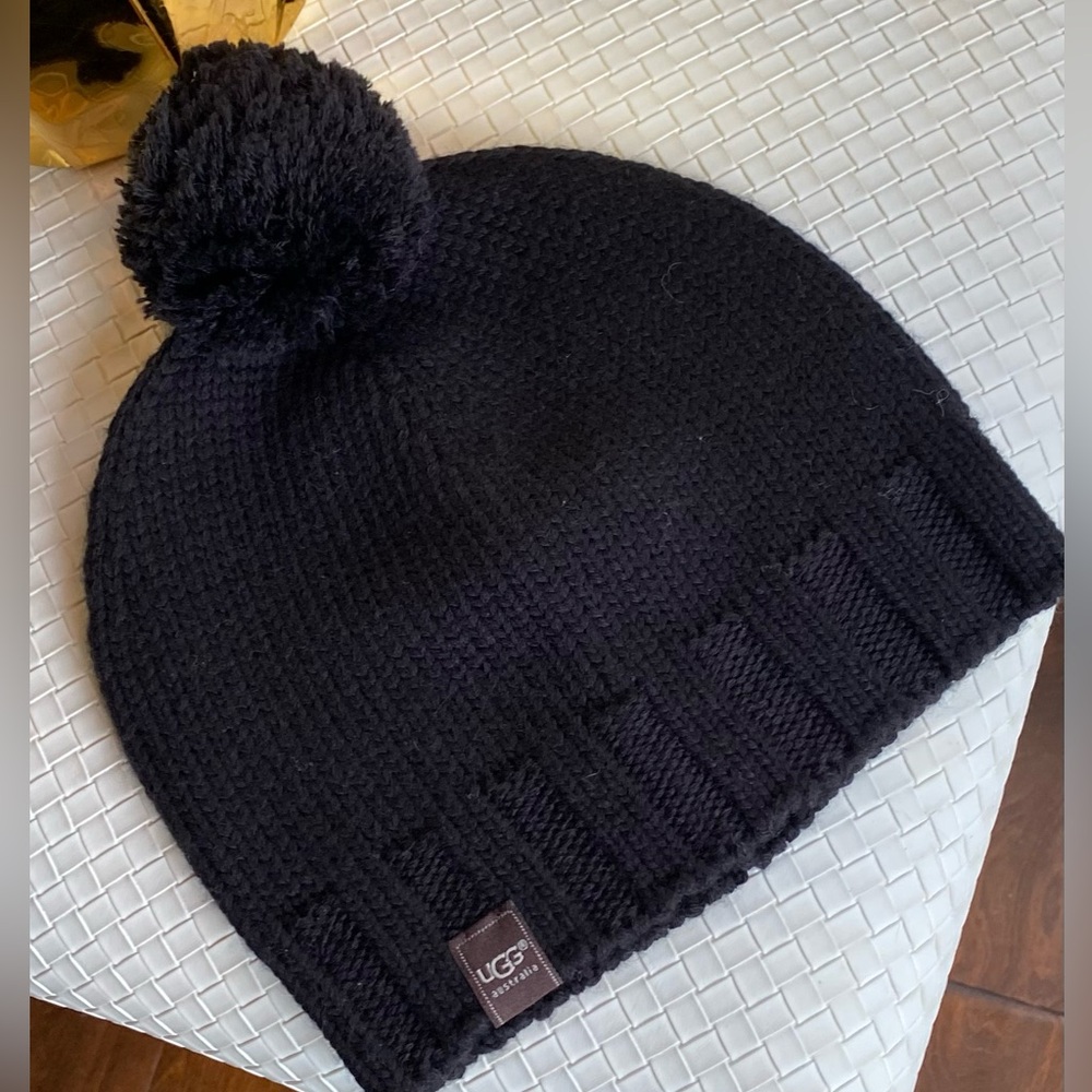 UGG Black Beanie with Pom Pom